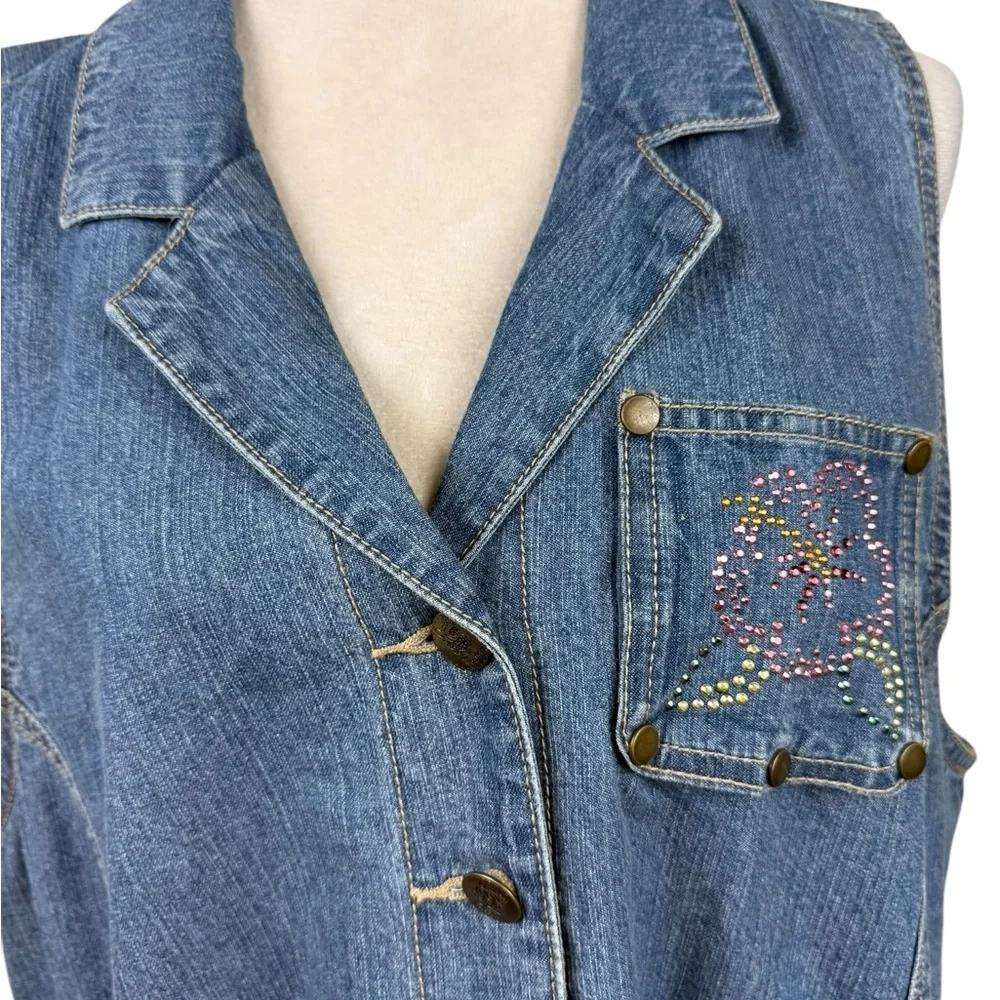 Quacker Factory Denim Dress with multi colored gem flower Size large - Picture 3 of 10